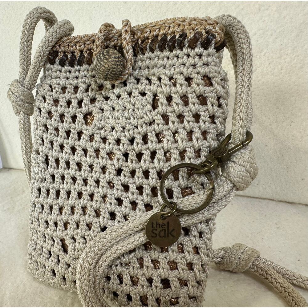 The Sak Cream Crochet Crossbody Phone Bag